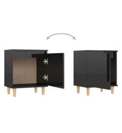 Tables de chevet pieds en bois 2 pcs Noir brillant 40x30x50 cm