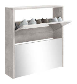 Armoire à chaussures et miroir 2 niveaux Gris béton 63x17x67 cm