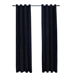 Rideaux occultants avec anneaux 2 pcs Velours Noir 140x175 cm