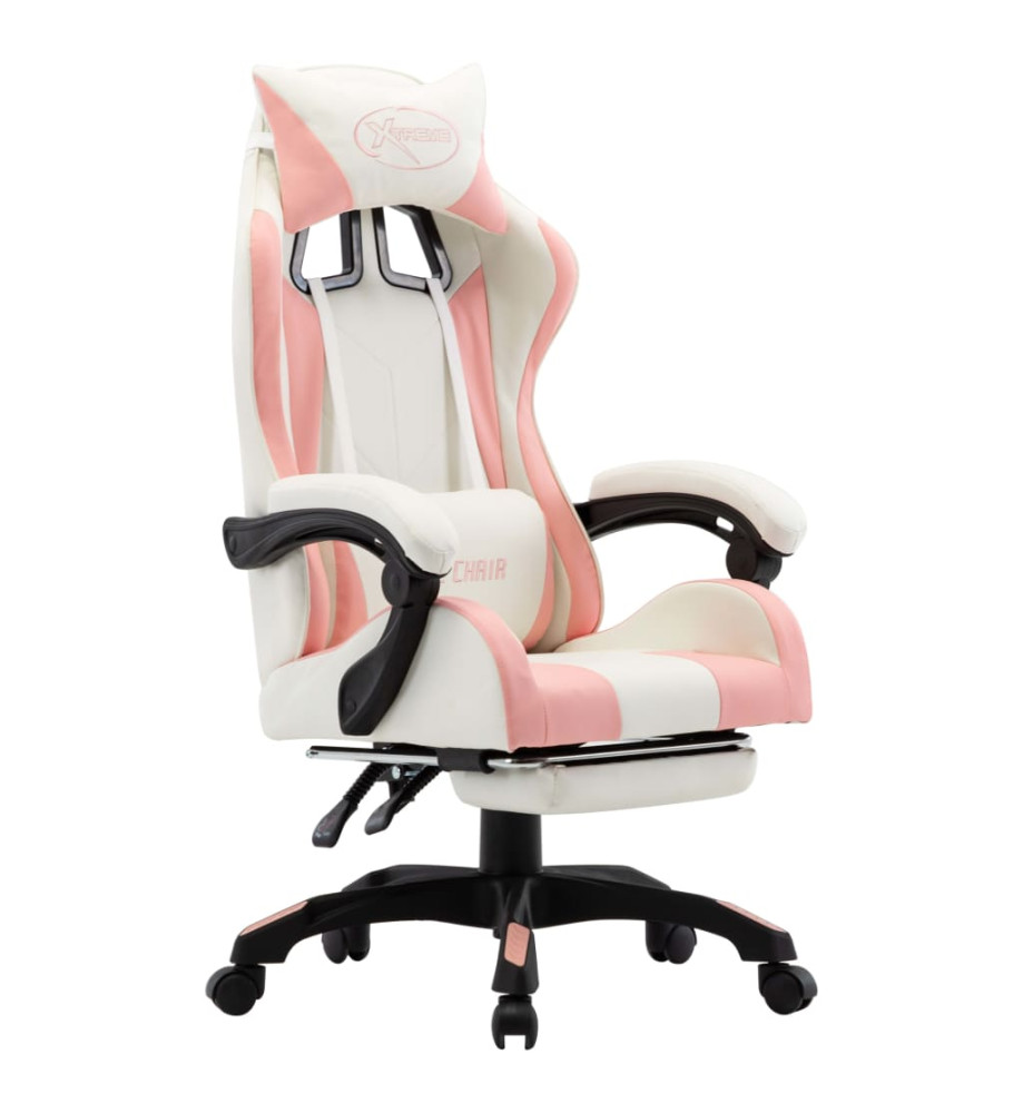 Fauteuil de jeux vidéo et repose-pied Rose et blanc Similicuir