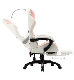 Fauteuil de jeux vidéo et repose-pied Rose et blanc Similicuir