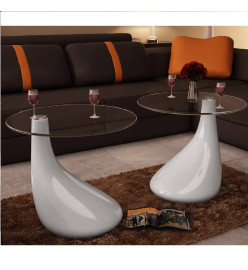 Table basse et dessus de table Verre rond Blanc brillant 2 pcs