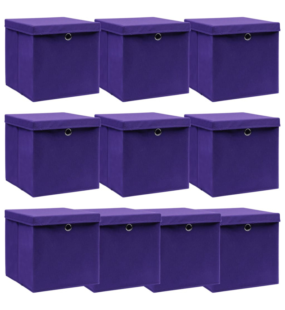 Boîtes de rangement et couvercles 10pcs Violet 32x32x32cm Tissu