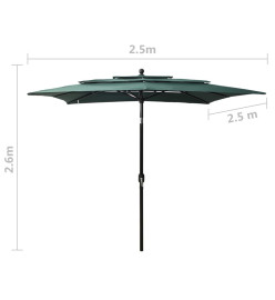 Parasol à 3 niveaux avec mât en aluminium Vert 2,5x2,5 m