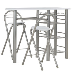 Ensemble de bar avec étagères 3 pcs Bois et acier Blanc