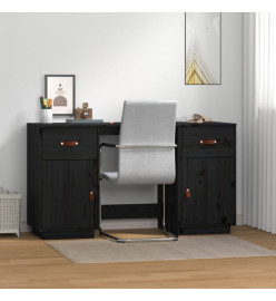 Bureau avec armoires Noir 135x50x75 cm Bois massif de pin