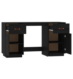 Bureau avec armoires Noir 135x50x75 cm Bois massif de pin