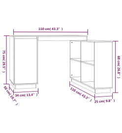 Bureau Gris 110x50x75 cm Bois massif de pin