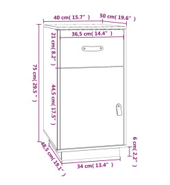 Armoire de bureau Gris 40x50x75 cm Bois massif de pin