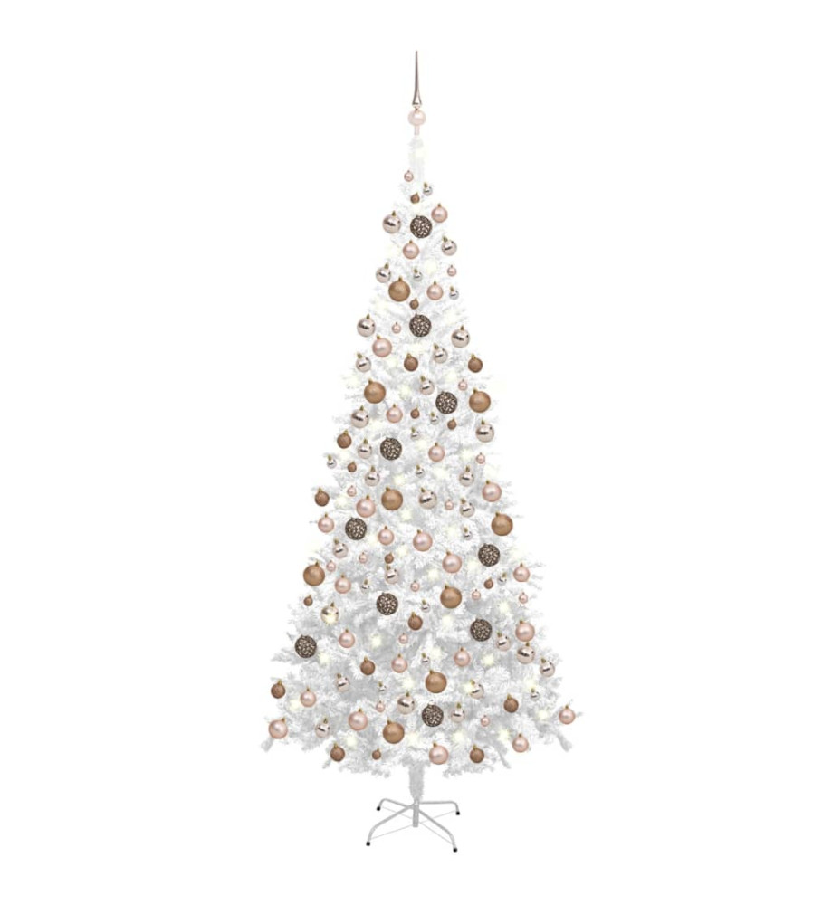 Arbre de Noël artificiel avec LED et boules L 240 cm Blanc