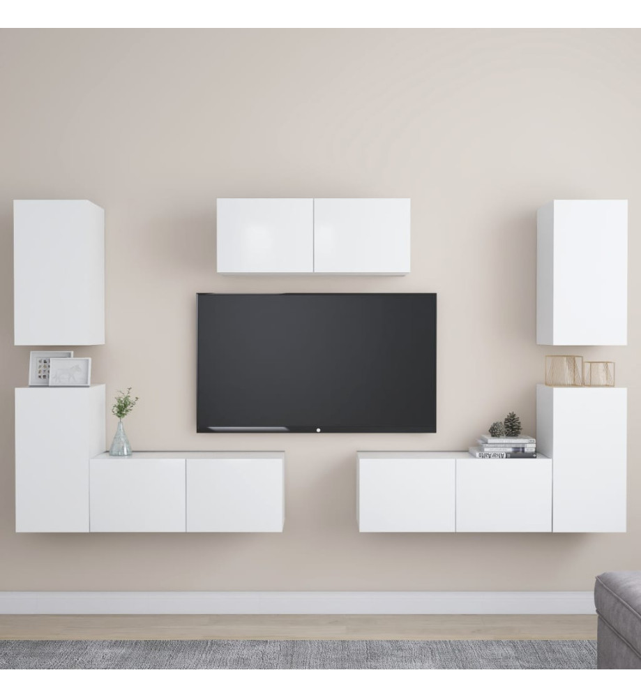 Ensemble de meubles TV 7 pcs Blanc Aggloméré