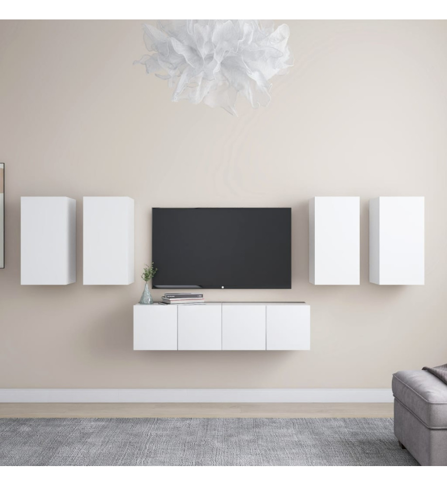 Ensemble de meuble TV 6 pcs Blanc Aggloméré