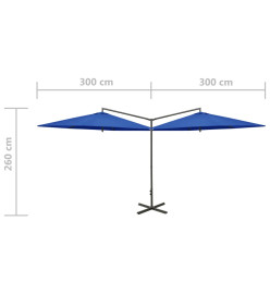 Parasol double avec mât en acier Bleu azuré 600 cm