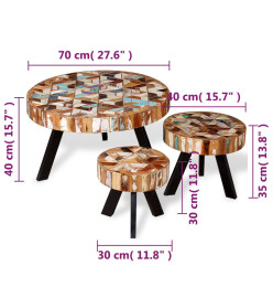 Ensemble de table basse 3 pièces Bois de récupération massif