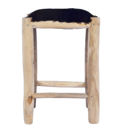 Tabouret de bar Cuir de chèvre véritable et bois de teck massif