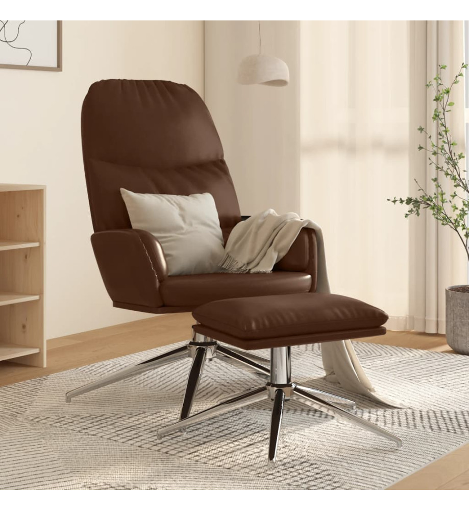 Chaise de relaxation avec tabouret Marron brillant Similicuir