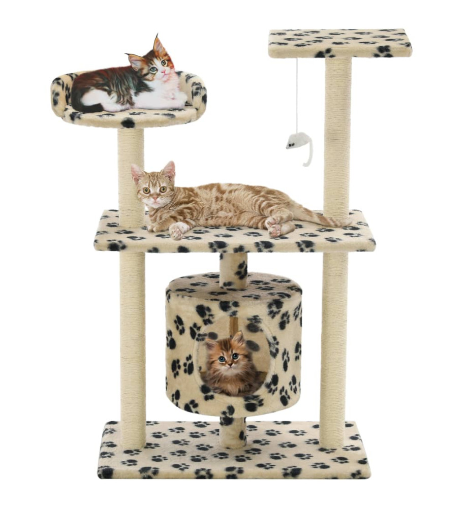 Arbre à chat avec griffoir en sisal 95 cm Beige Motif de pattes