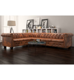 Canapé d'angle Chesterfield 6 Places Cuir artificiel Marron