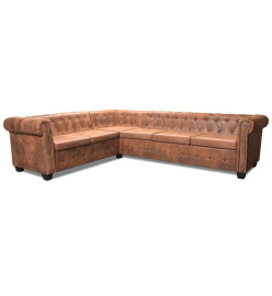 Canapé d'angle Chesterfield 6 Places Cuir artificiel Marron