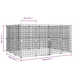 Cage animaux de compagnie à 28 panneaux et porte Noir 35x35 cm