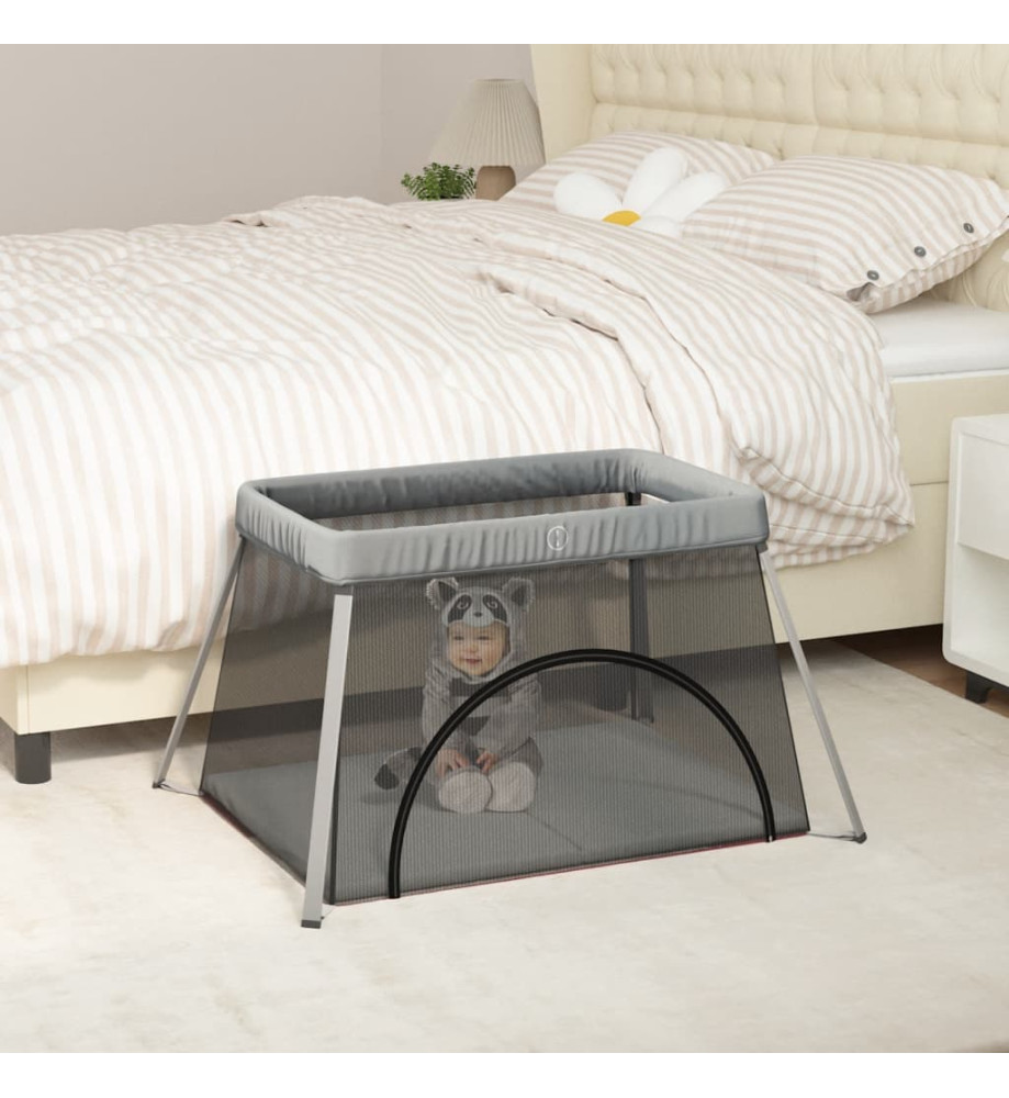 Parc pour bébé avec matelas Gris clair Tissu de lin