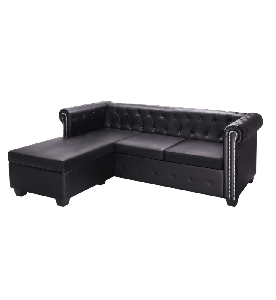 Canapé Chesterfield en forme de L cuir synthétique noir