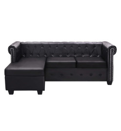 Canapé Chesterfield en forme de L cuir synthétique noir