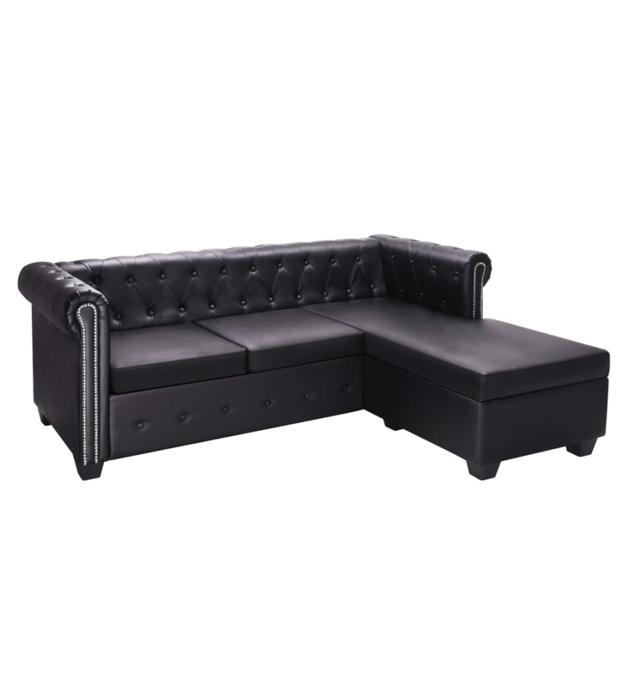 Canapé Chesterfield en forme de L cuir synthétique noir