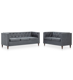 Ensemble de canapés 2 pcs Revêtement en tissu Gris