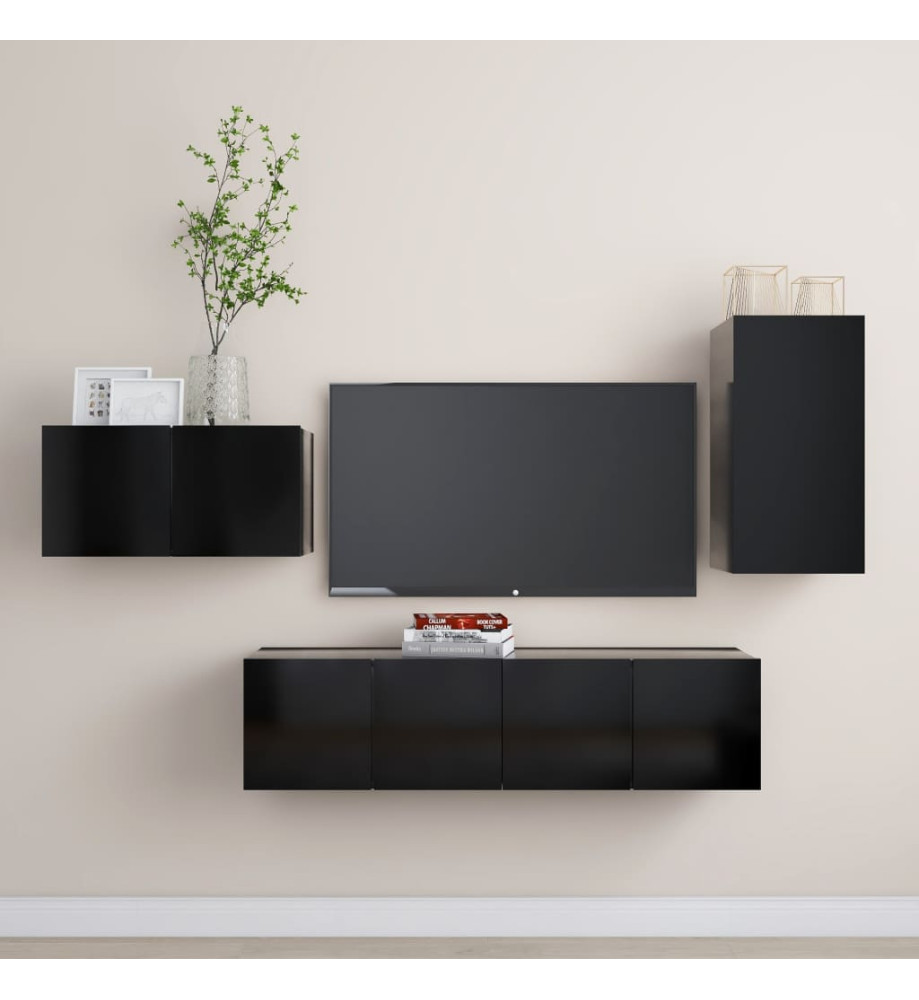 Ensemble de meuble TV 4 pcs Noir Aggloméré