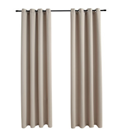 Rideaux occultants avec anneaux en métal 2 pcs Beige 140x225 cm