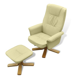 Fauteuil avec repose-pied Blanc crème Similicuir