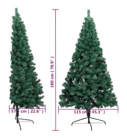 Sapin de Noël artificiel moitié avec support vert 180 cm PVC