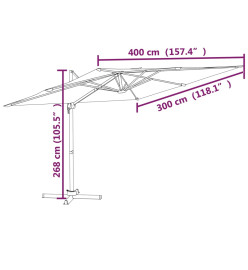 Parasol déporté avec mât en aluminium Bordeaux 400x300 cm