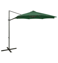 Parasol déporté avec mât et lumières LED Vert 300 cm