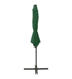 Parasol déporté avec mât et lumières LED Vert 300 cm