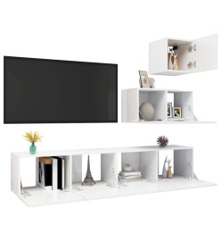 Ensemble de meuble TV 4 pcs Blanc brillant Aggloméré