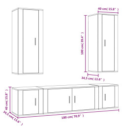 Ensemble de meubles TV 5 pcs Noir Bois d'ingénierie