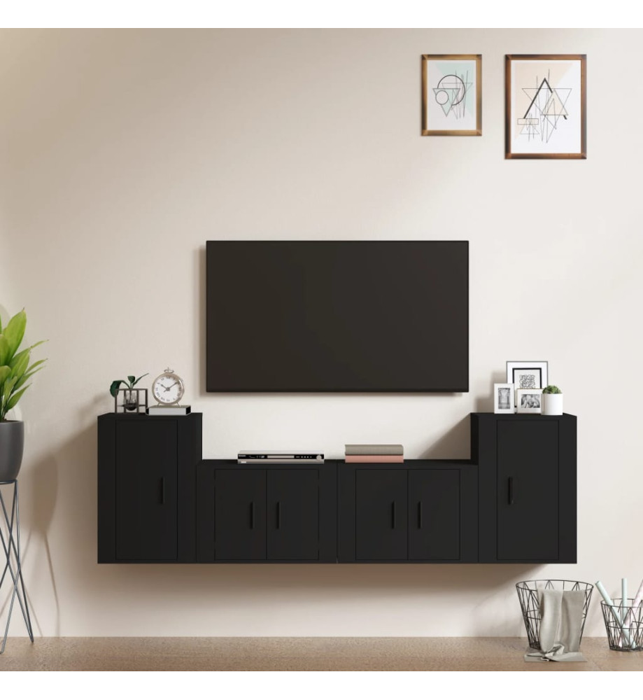 Ensemble de meubles TV 4 pcs Noir Bois d'ingénierie