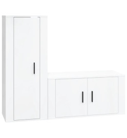 Ensemble de meubles TV 2 pcs blanc brillant bois d'ingénierie