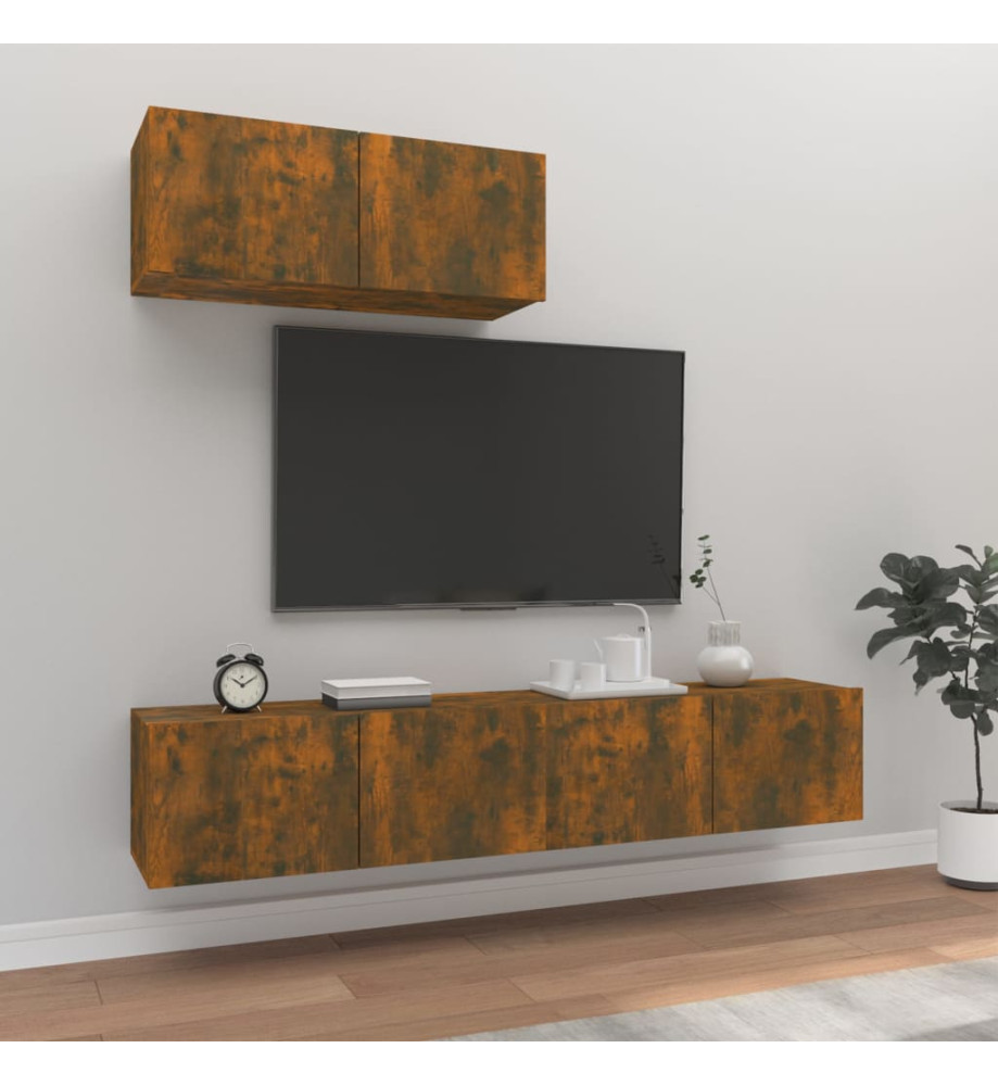 Ensemble de meubles TV 3 pcs Chêne fumé Bois d'ingénierie