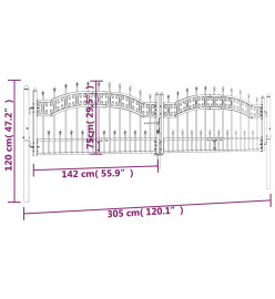 Portail et sommet de lance Noir 305x120 cm Acier enduit poudre