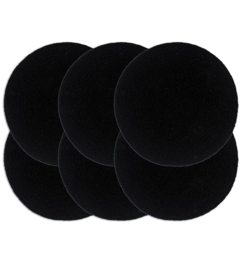 Napperons 6 pcs Noir Plain 38 cm Rond Coton