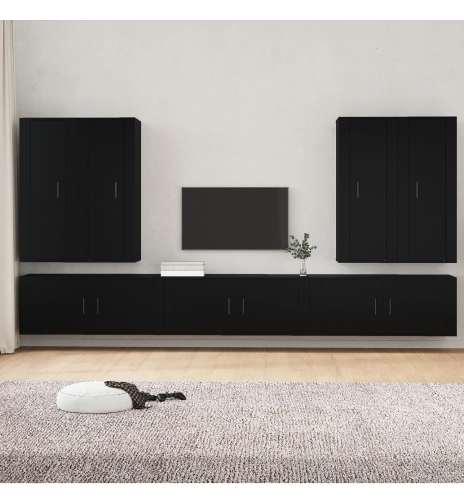 Ensemble de meubles TV 7 pcs Noir Bois d'ingénierie