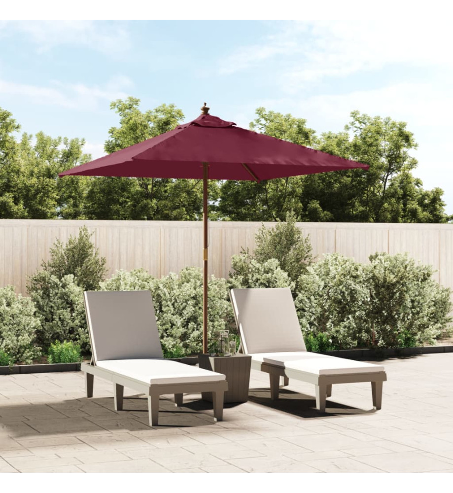 Parasol de jardin avec mât en bois rouge bordeaux 198x198x231cm