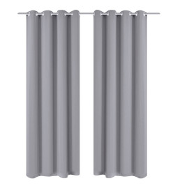 2 pcs Rideau Blackout Occultant Gris avec Œillets en métal 135x245cm