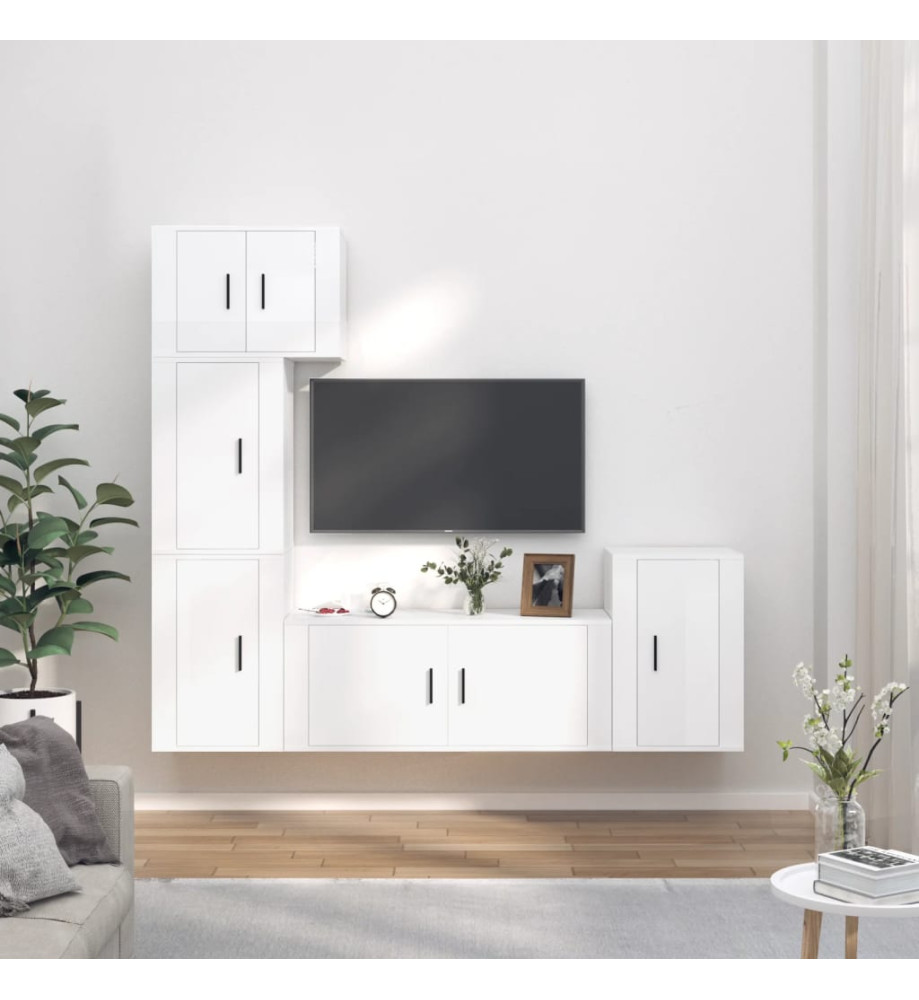 Ensemble de meubles TV 5 pcs Blanc brillant Bois d'ingénierie