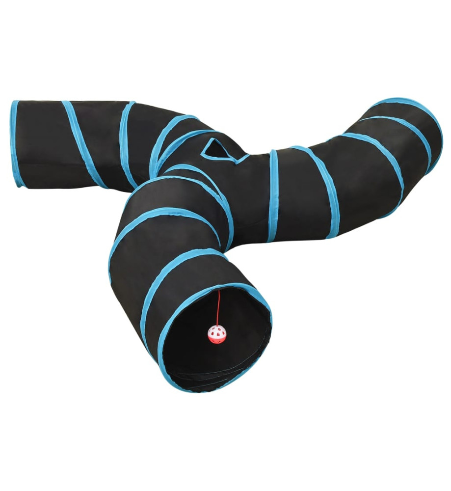 Tunnel pour chats à 3 voies Noir et bleu 25 cm Polyester