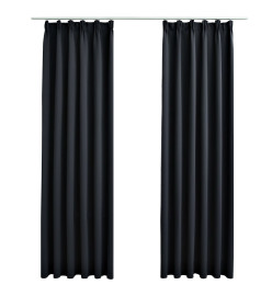 Rideaux occultants avec crochets 2 pcs Noir 140x225 cm