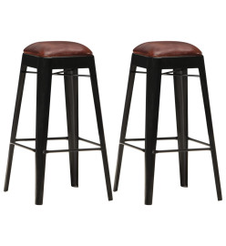 Tabourets de bar lot de 2 noir cuir véritable